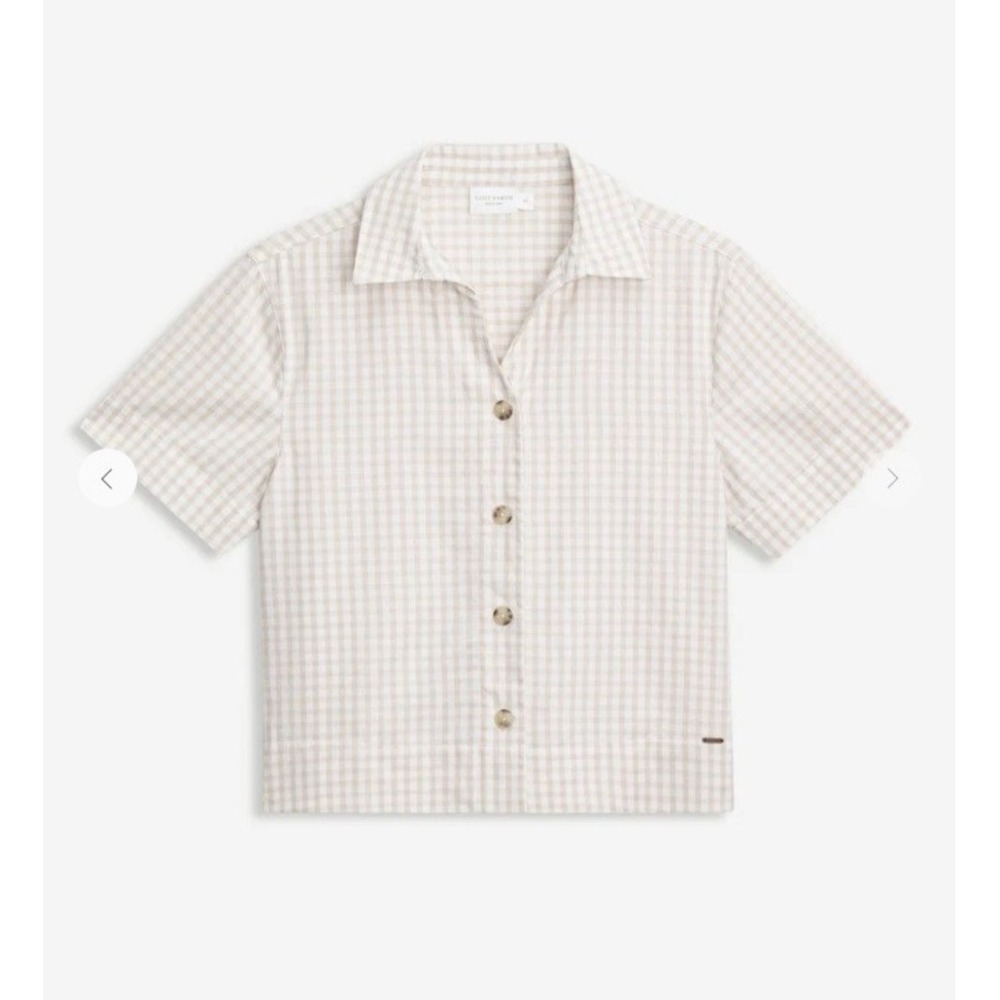 Cozy Earth Shirt Womens Medium Coastal Comfort Button‎ Up Gingham Linen Tencel M